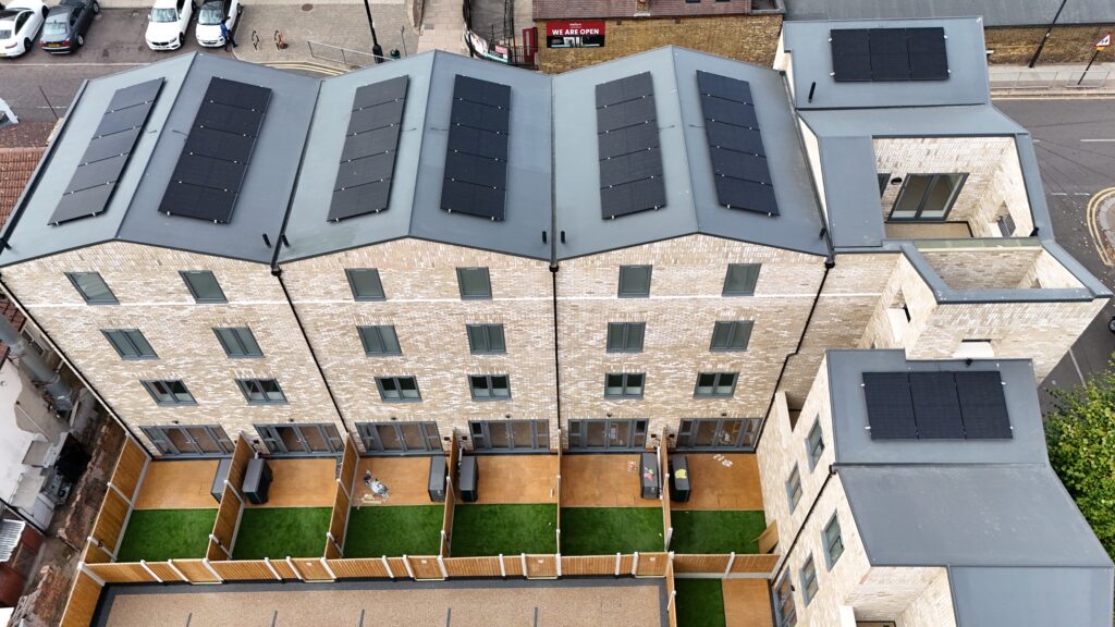 Solar panels above the rear gardens at Main Avenue, Enfield