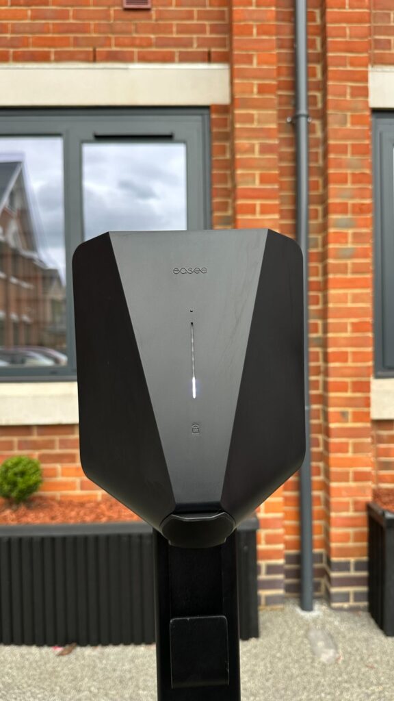Easee EV charger with status light on