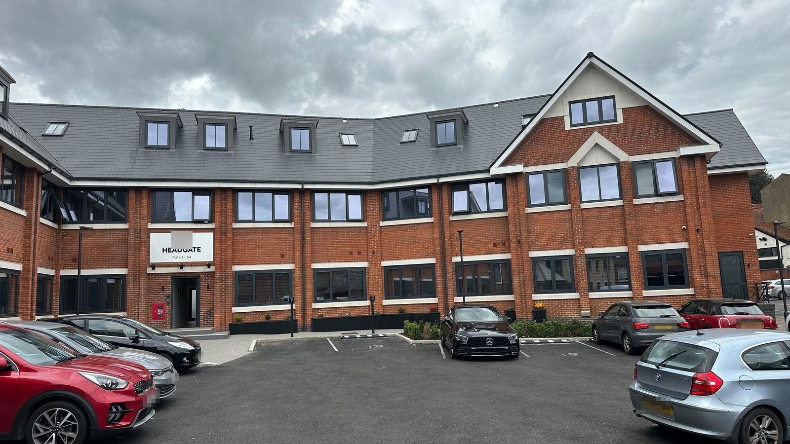 Apartment block at Headgate, Colchester, with resident car park